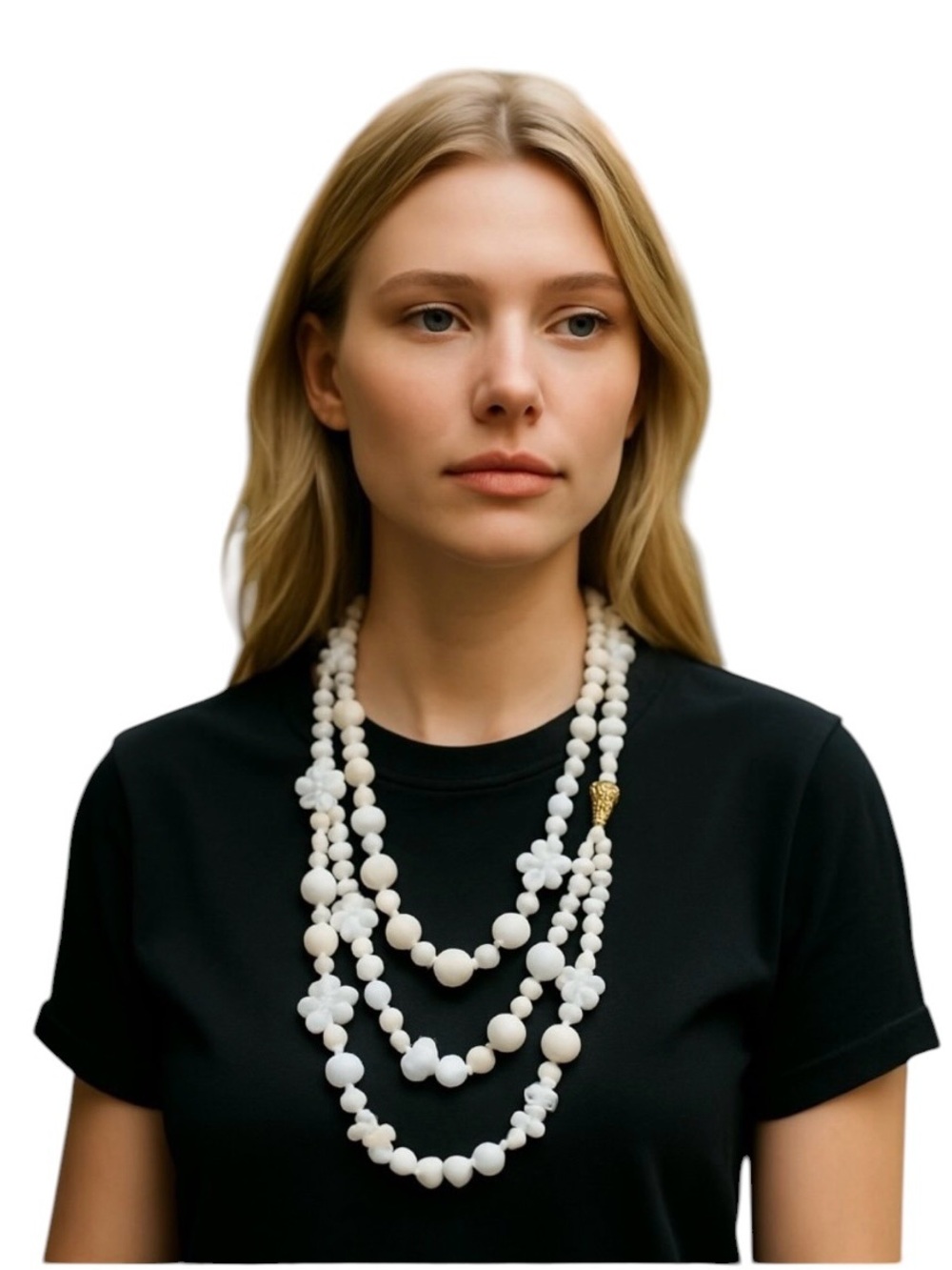 vintage multi-strand white molded plastic  necklace.